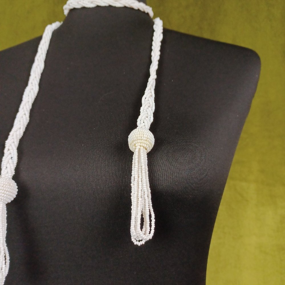 S O L D * Vintage Boho Braided Seed Bead Lariat Necklace, 46” - Picture 7 of 8